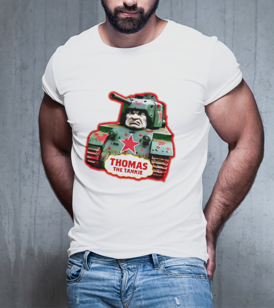 THOMAS THE TANKIE Green Camouflage Tank Red Star Cartoon Face T-Shirt