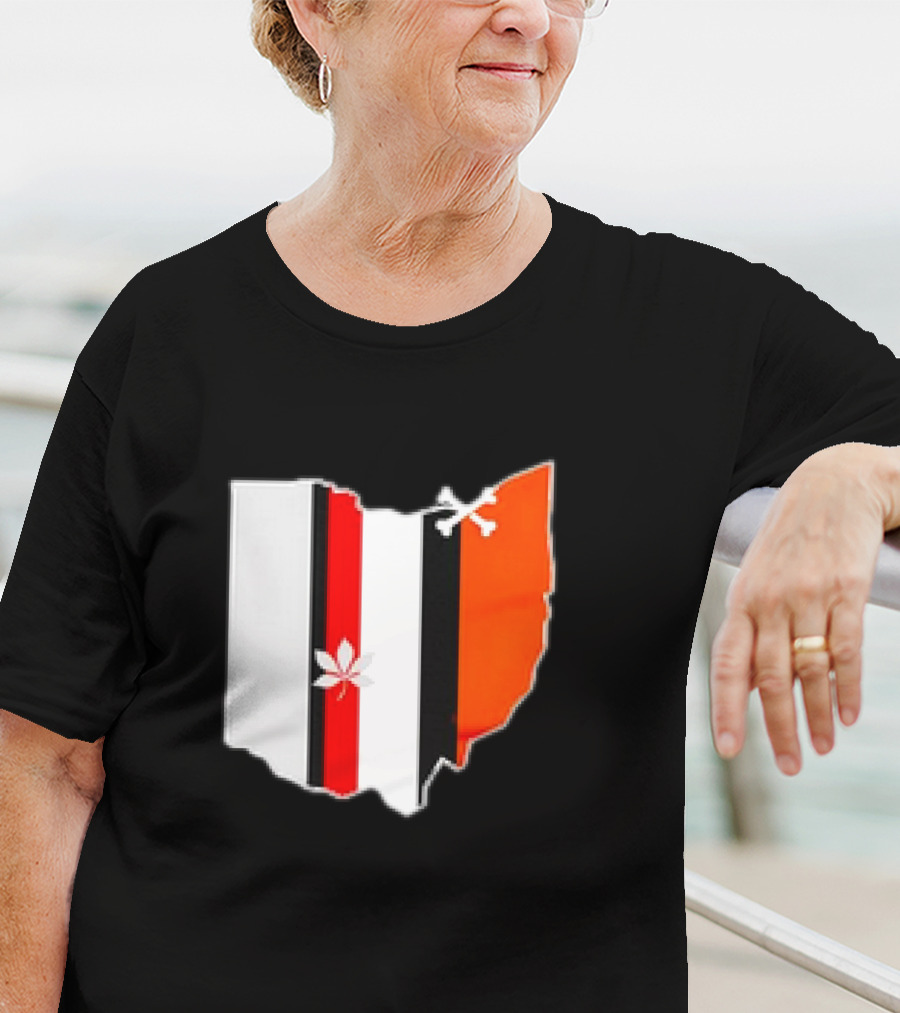 Ohio Map Stripes Football Buckeye Leaf Browns Colors T-Shirt