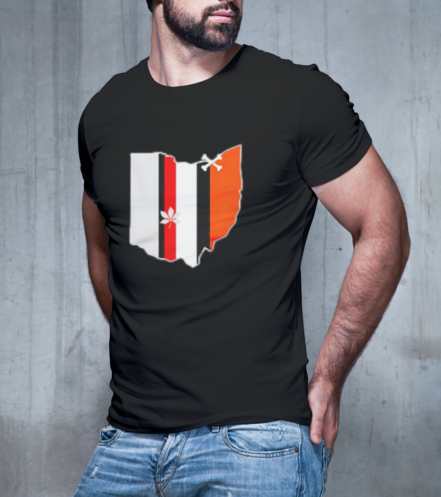 Ohio Map Stripes Football Buckeye Leaf Browns Colors T-Shirt