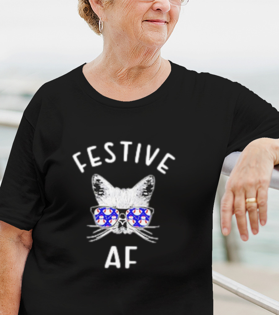 Festive AF Cat With Christmas Snowman Sunglasses T-Shirt