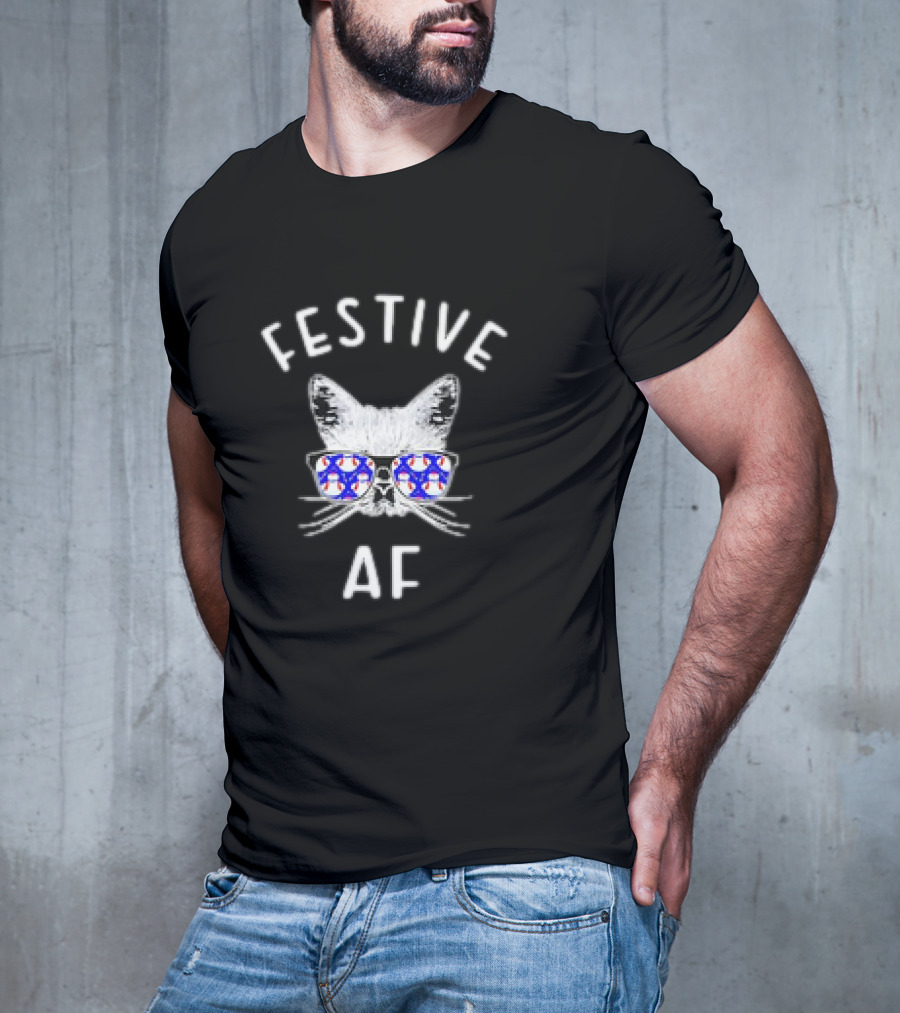 Festive AF Cat With Christmas Snowman Sunglasses T-Shirt