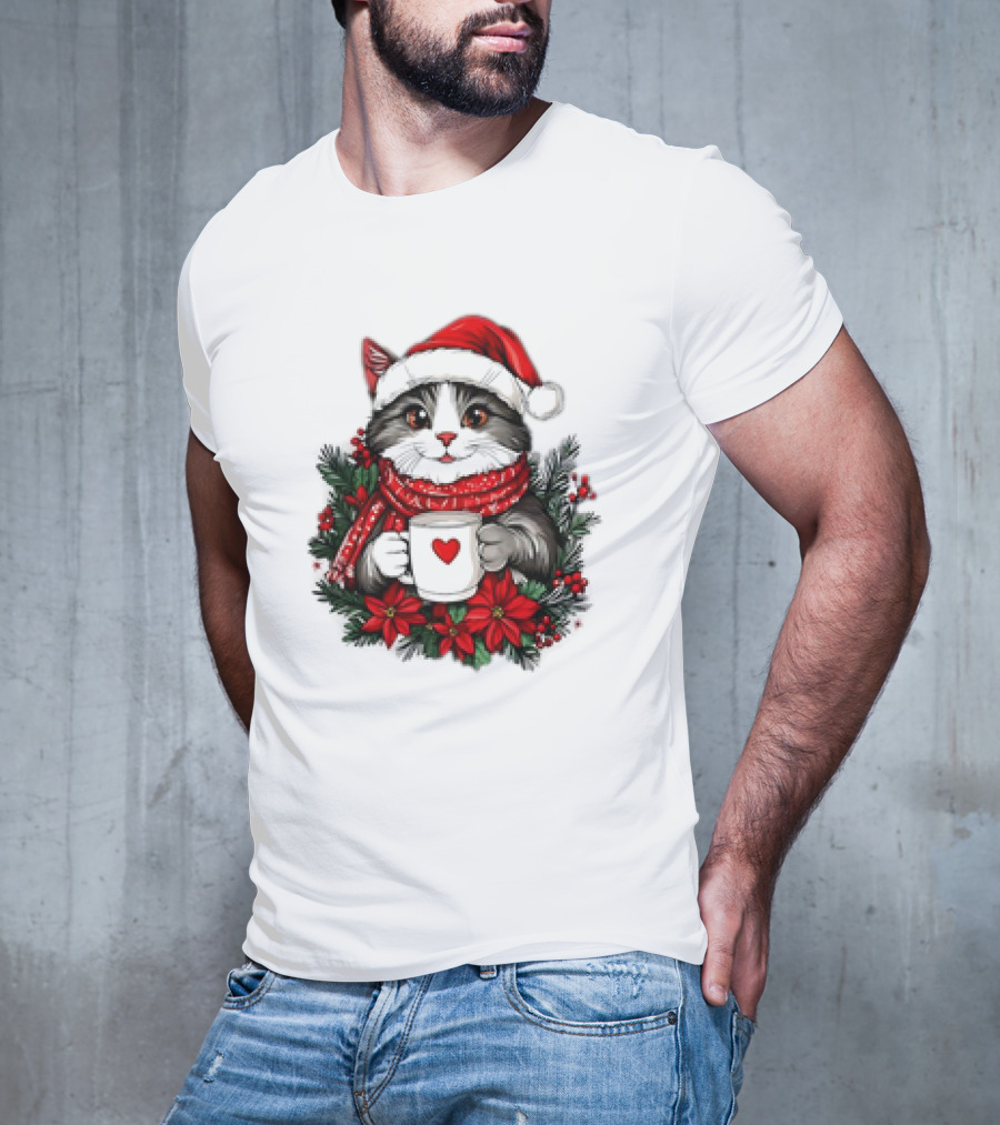 Christmas Cat Santa Hat Coffee Mug Festive T-Shirt