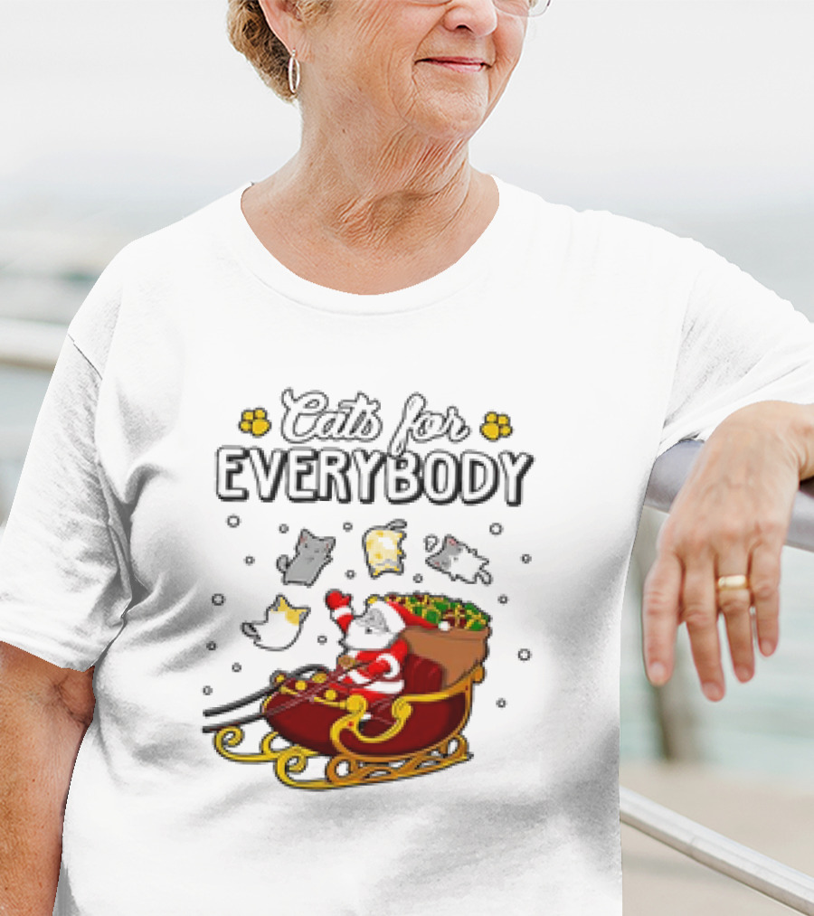Cats For Everybody Santa Sleigh With Christmas Cats Merry Xmas T-Shirt
