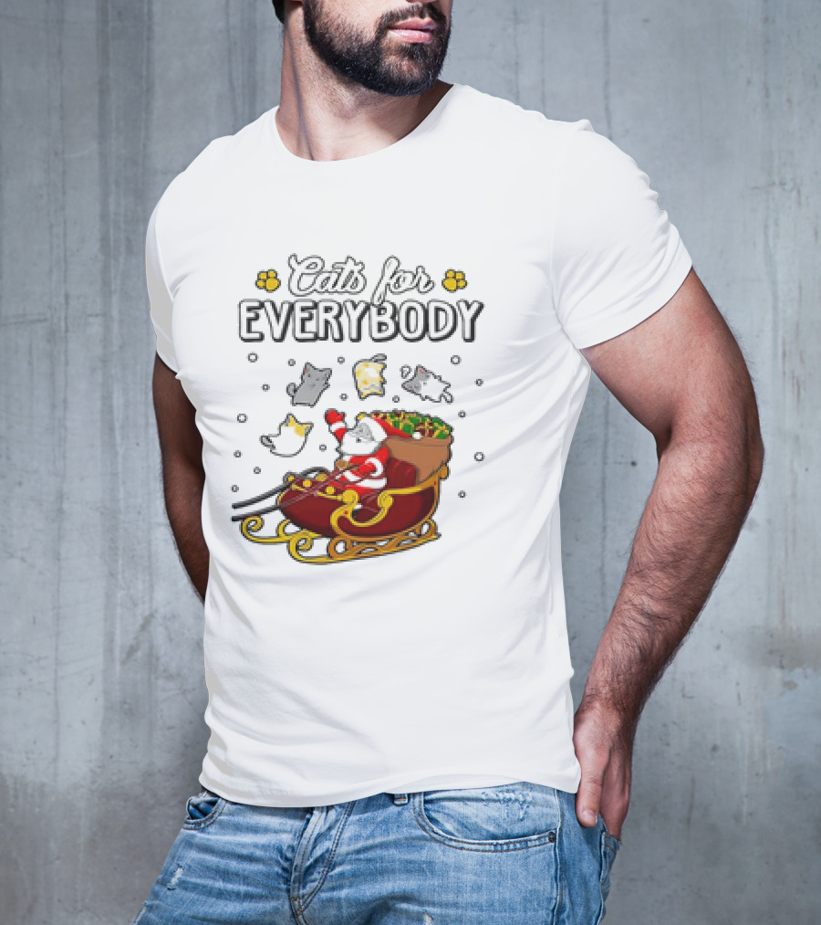 Cats For Everybody Santa Sleigh With Christmas Cats Merry Xmas T-Shirt