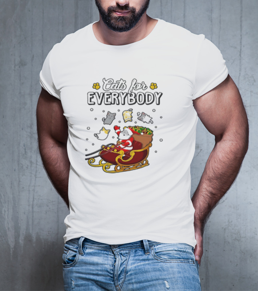 Cats For Everybody Santa Sleigh With Christmas Cats Merry Xmas T-Shirt