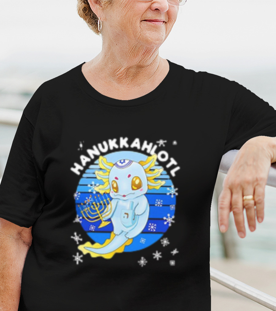Hanukkahlotl Axolotl Dreidel Menorah Snowflakes Retro T-Shirt