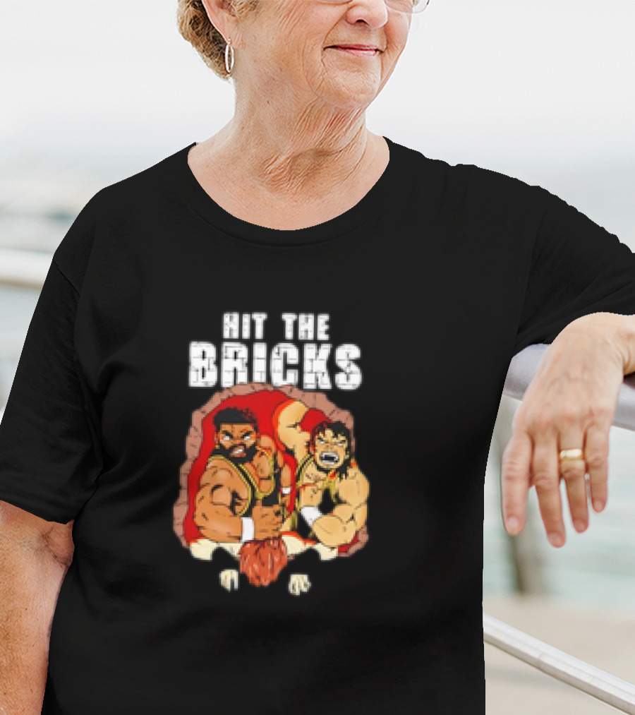 Hit The Bricks Cartoon Wrestlers Breaking Through Wall T-Shirt