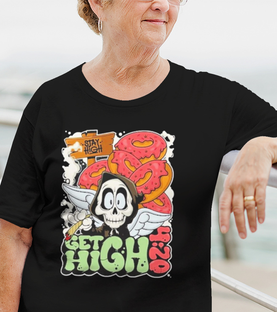 Stay High Get High 420 Skull Wings Donuts T-Shirt