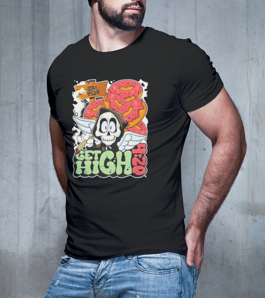 Stay High Get High 420 Skull Wings Donuts T-Shirt