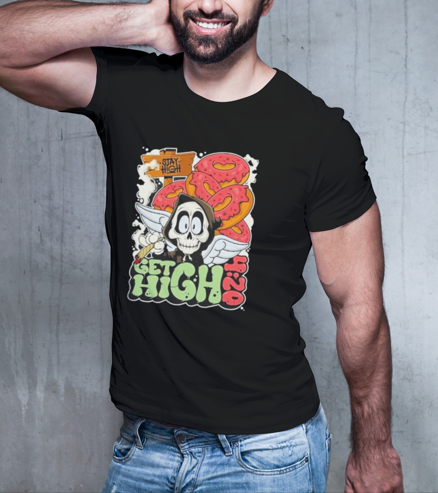 Stay High Get High 420 Skull Wings Donuts T-Shirt