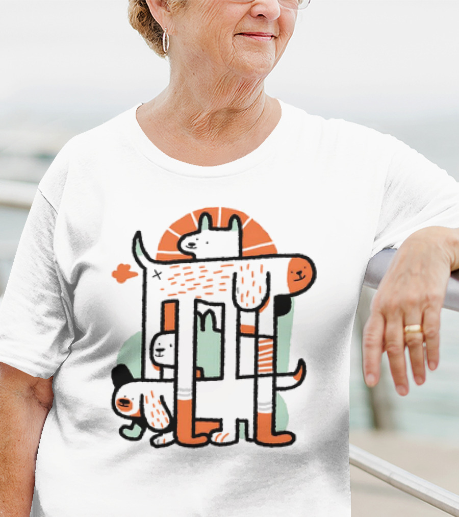 Dog Surrealist Bork Playful Abstract Canine Quartet T-Shirt
