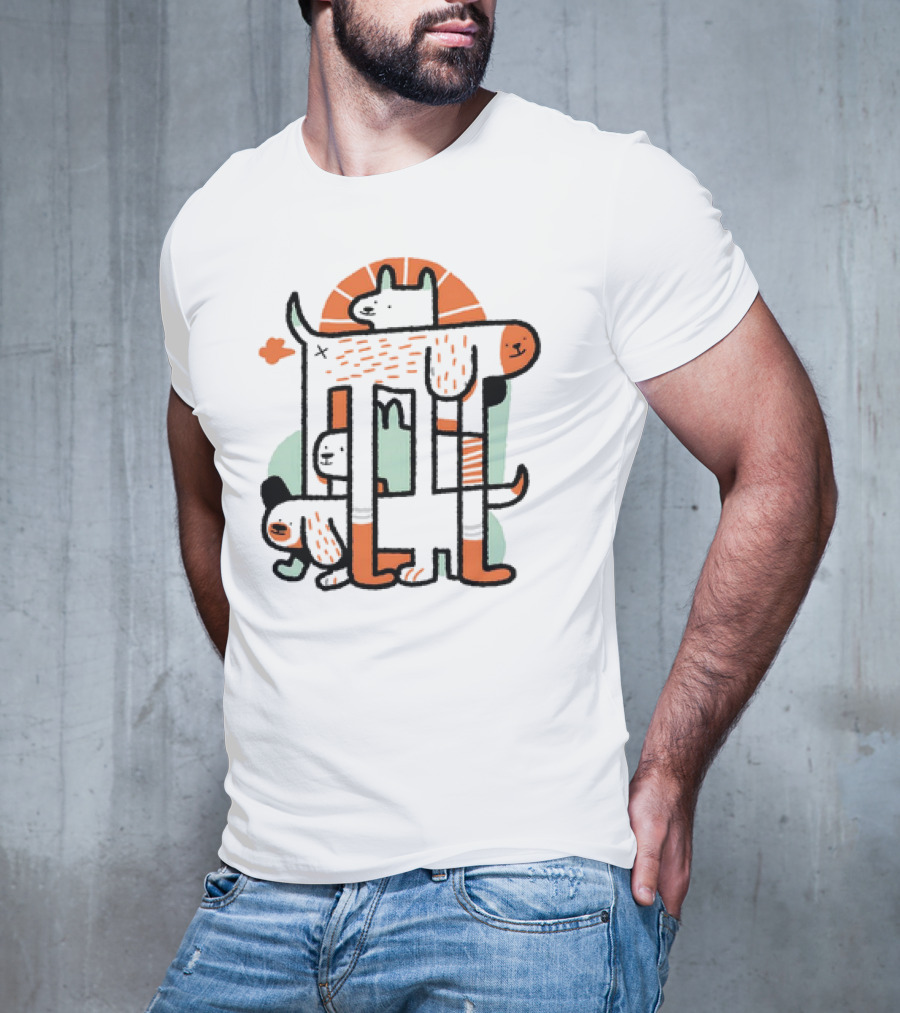 Dog Surrealist Bork Playful Abstract Canine Quartet T-Shirt