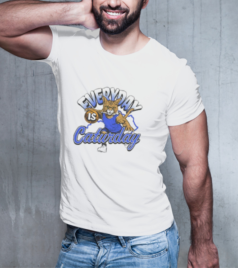 Everyday Is Caturday Basketball Cartoon Cat In Blue Jersey T-Shirt