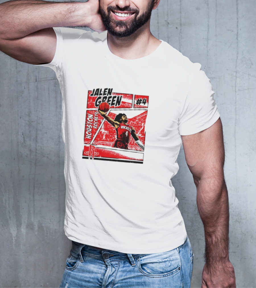 Jalen Green Houston Rockets #4 Comic Style Basketball T-Shirt