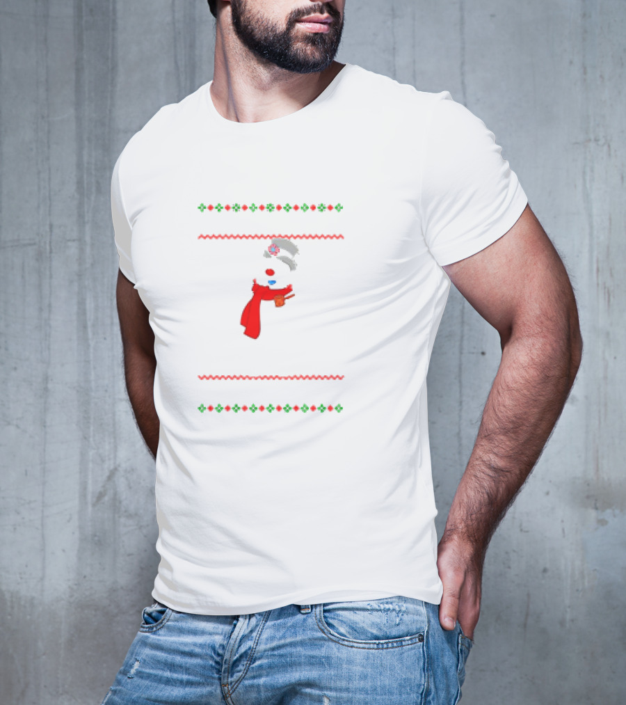 Snowman Santa Hat Red Scarf Christmas T-Shirt