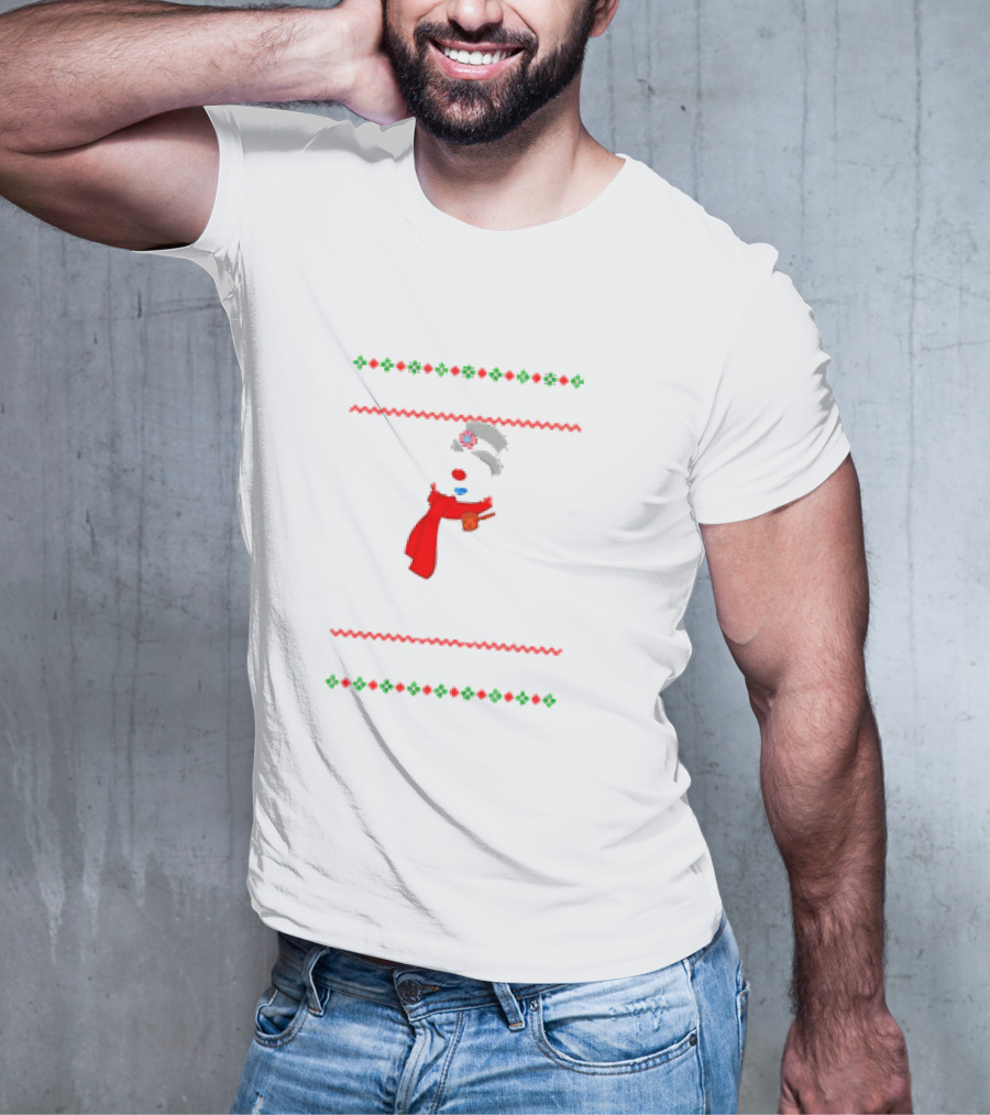 Snowman Santa Hat Red Scarf Christmas T-Shirt