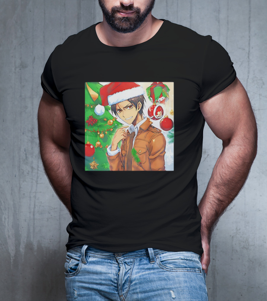 Eren Yeager Santa Hat Christmas Attack On Titan Anime Festive Tree Ornaments T-Shirt