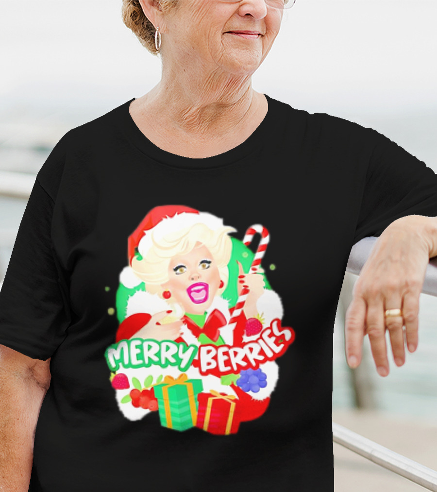 Merry Berries Christmas Santa Hat Candy Cane Gifts T-Shirt