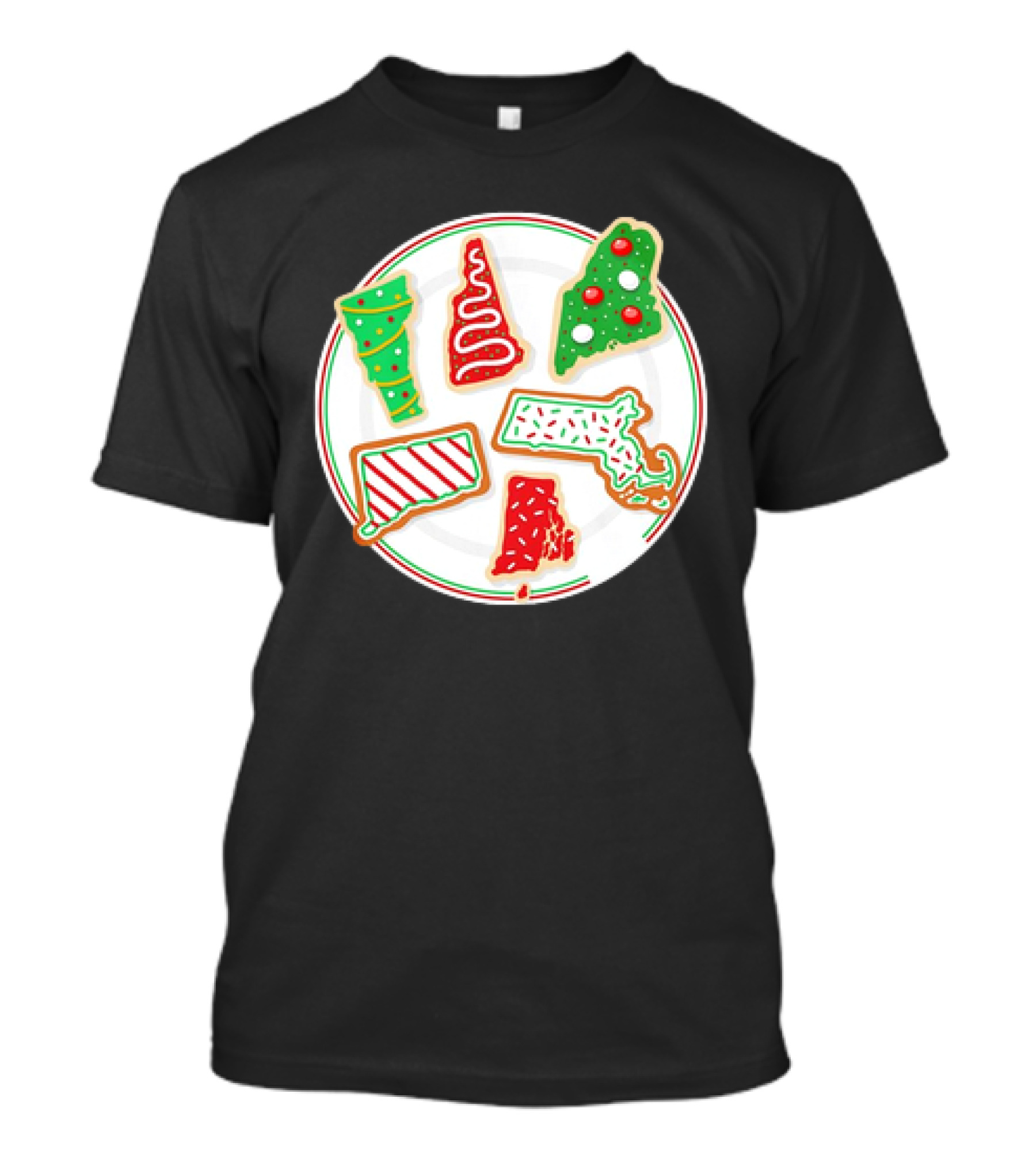 New England Christmas Cookies State Shapes Holiday Plate T-Shirt