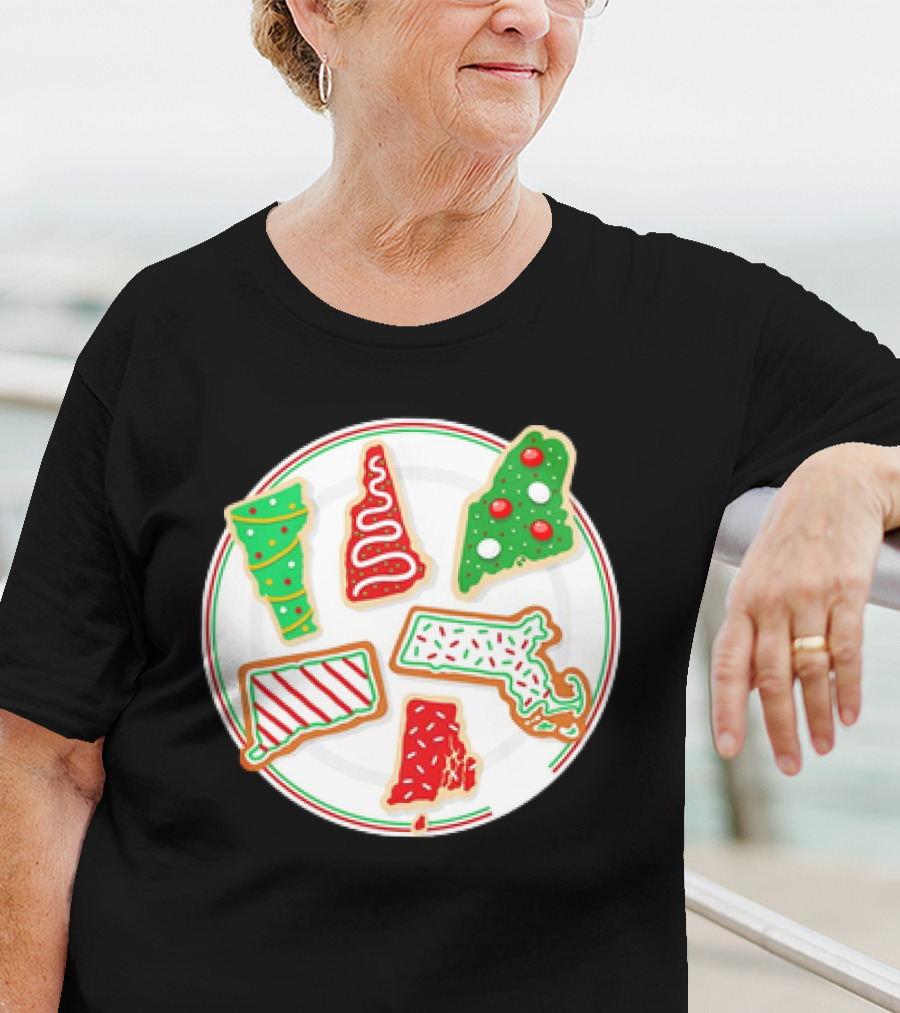 New England Christmas Cookies State Shapes Holiday Plate T-Shirt