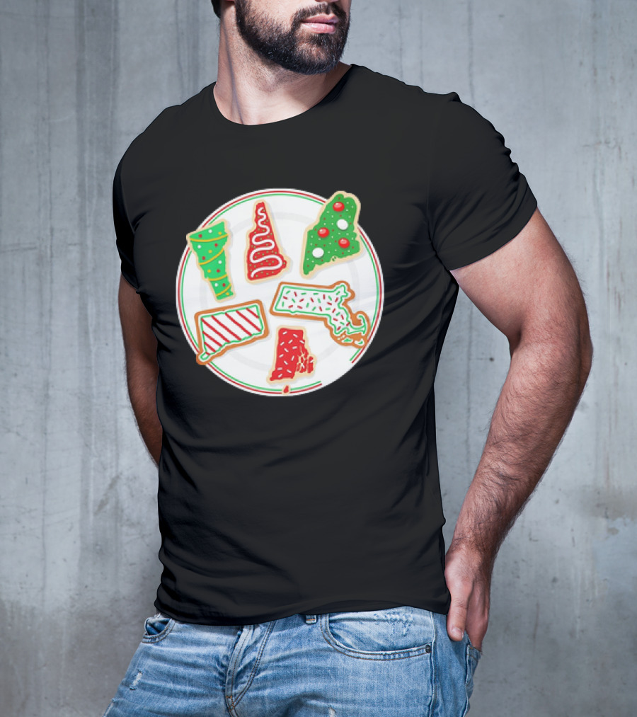 New England Christmas Cookies State Shapes Holiday Plate T-Shirt