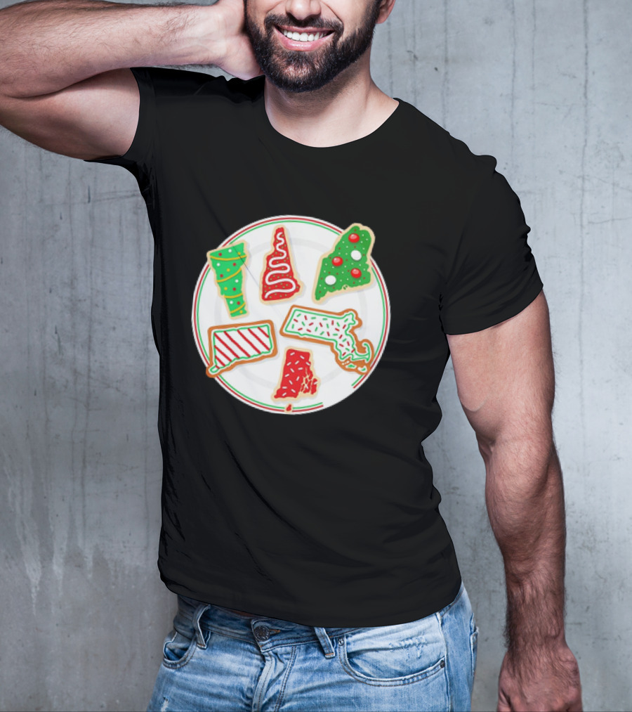 New England Christmas Cookies State Shapes Holiday Plate T-Shirt