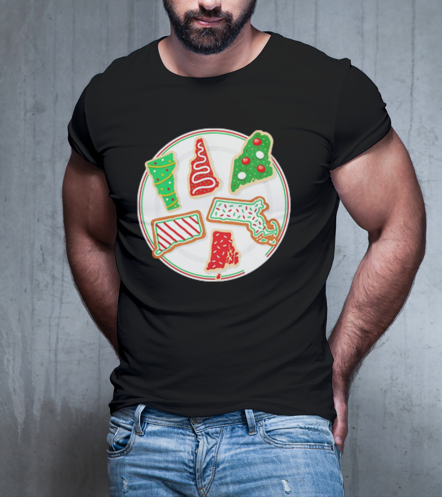 New England Christmas Cookies State Shapes Holiday Plate T-Shirt