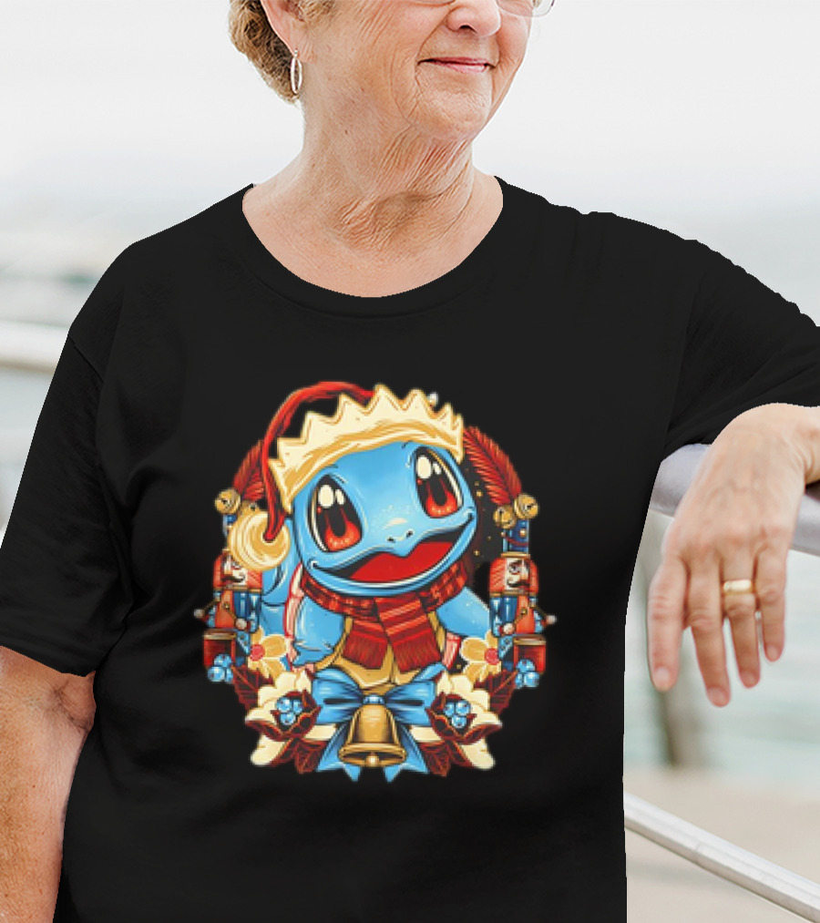 Squirtle Santa Hat Christmas Pokemon Cartoon Nutcrackers Bells T-Shirt