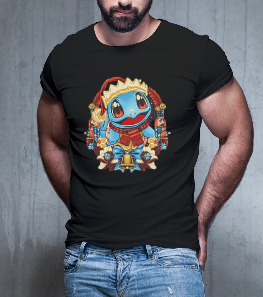 Squirtle Santa Hat Christmas Pokemon Cartoon Nutcrackers Bells T-Shirt