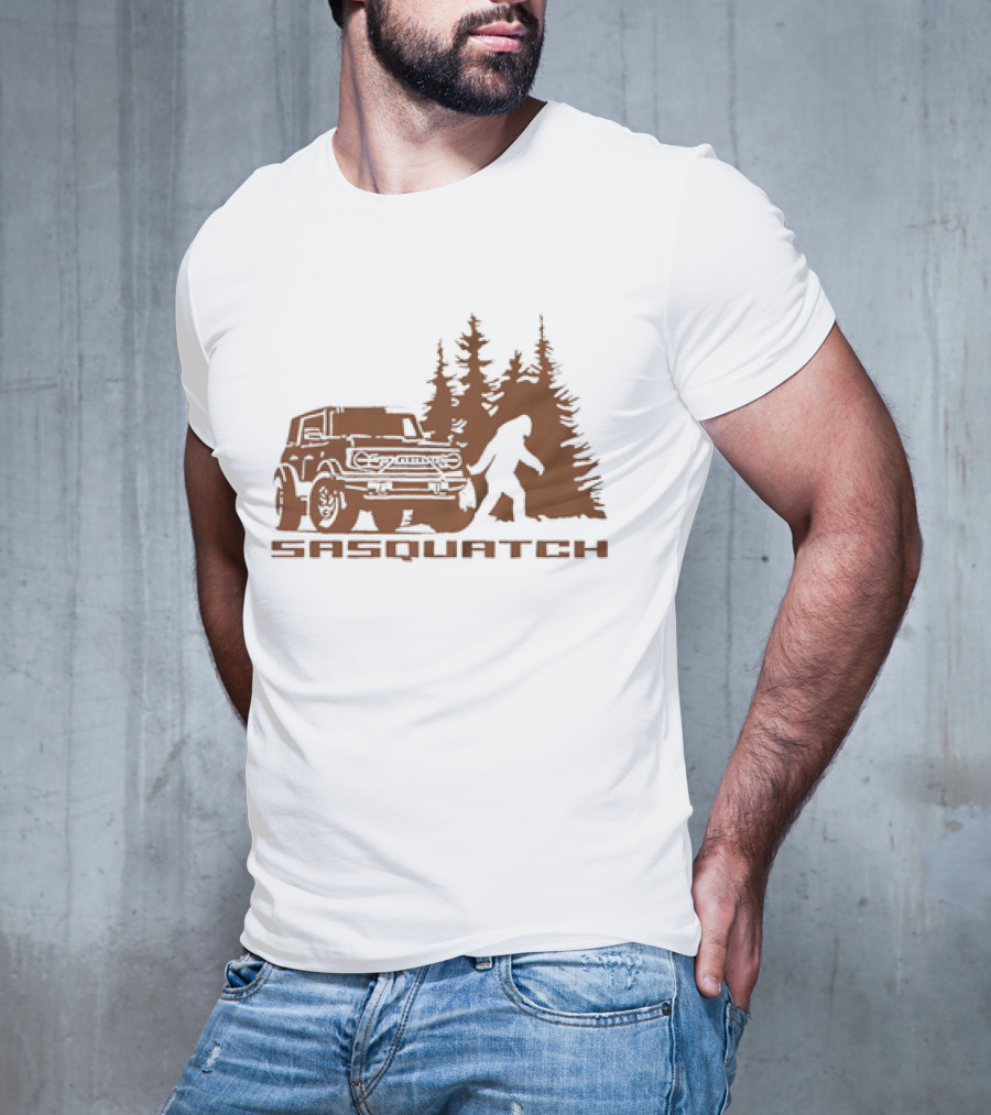 Sasquatch Bigfoot Bronco Truck Forest Scene T-Shirt