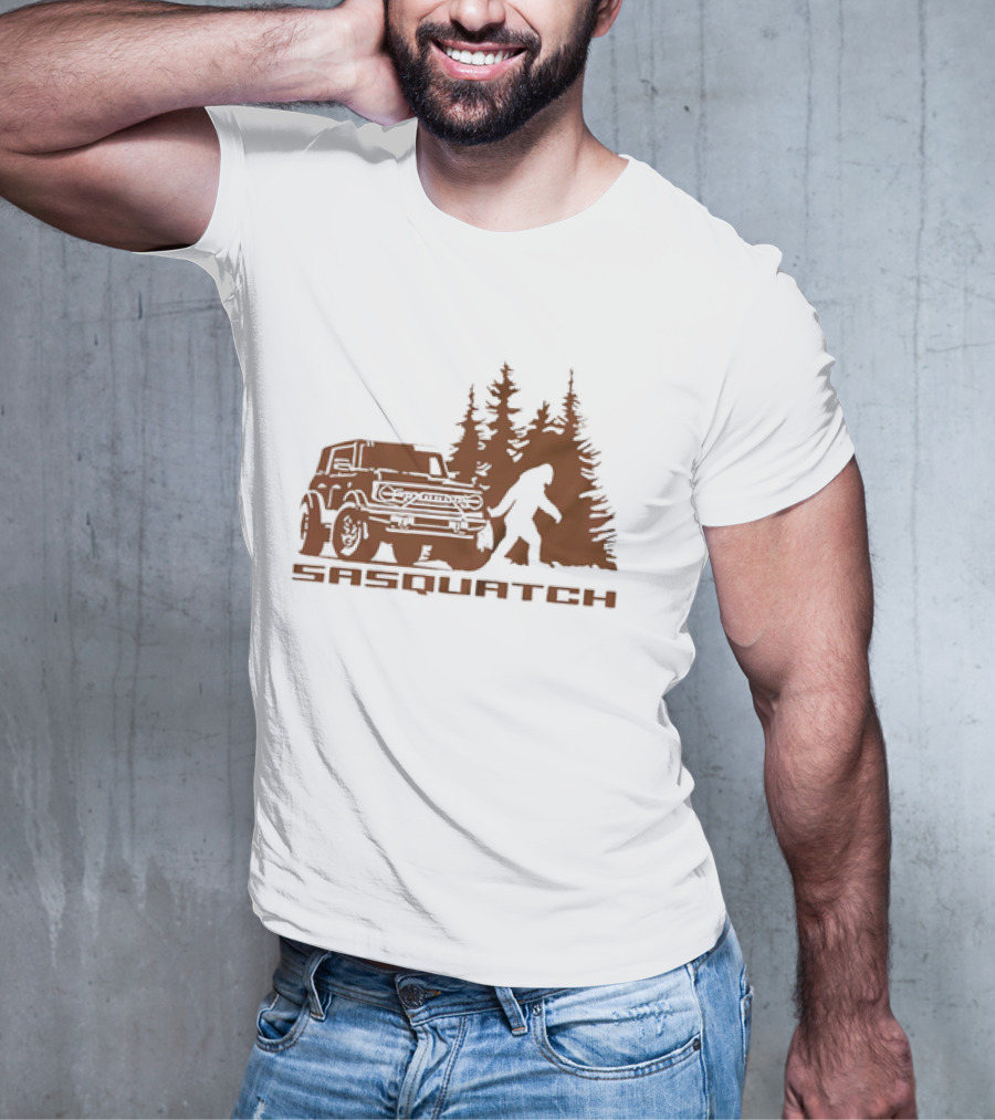 Sasquatch Bigfoot Bronco Truck Forest Scene T-Shirt