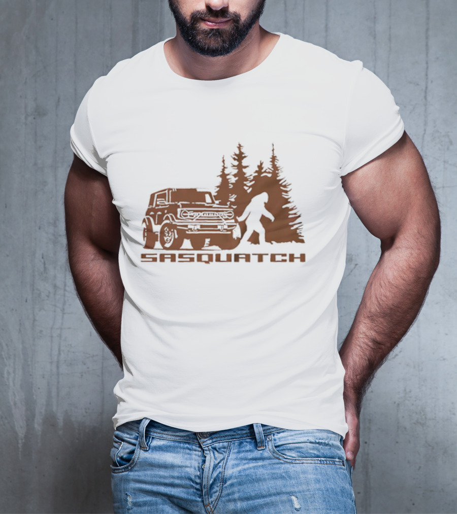 Sasquatch Bigfoot Bronco Truck Forest Scene T-Shirt