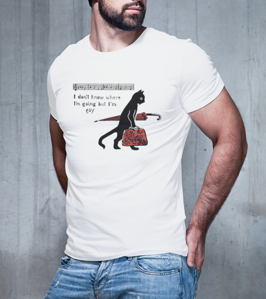 I Don't Know Where I'm Going But I'm Gay Cat With Umbrella And Bag T-Shirt