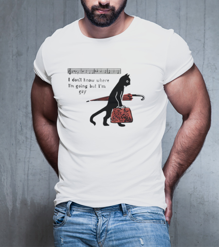 I Don't Know Where I'm Going But I'm Gay Cat With Umbrella And Bag T-Shirt