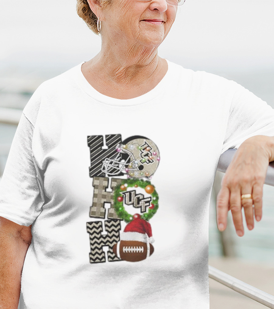 UCF Knights Football Christmas Helmet Wreath Santa Ho Ho Ho Game Day T-Shirt