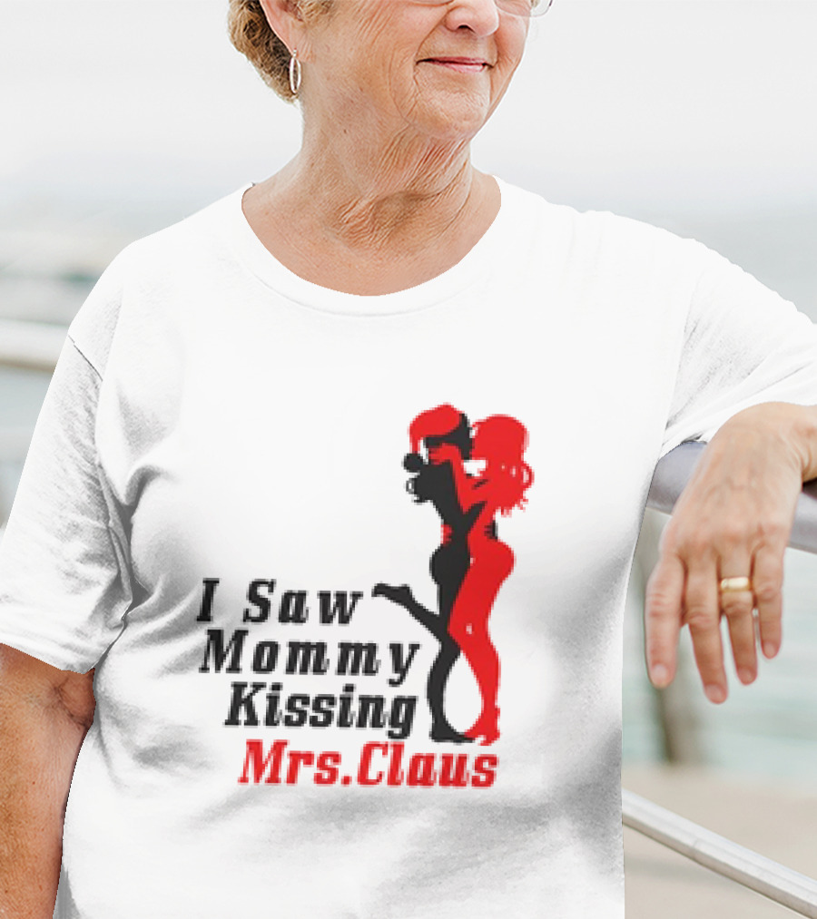 I Saw Mommy Kissing Mrs. Claus Retro Silhouette Christmas Fun T-Shirt