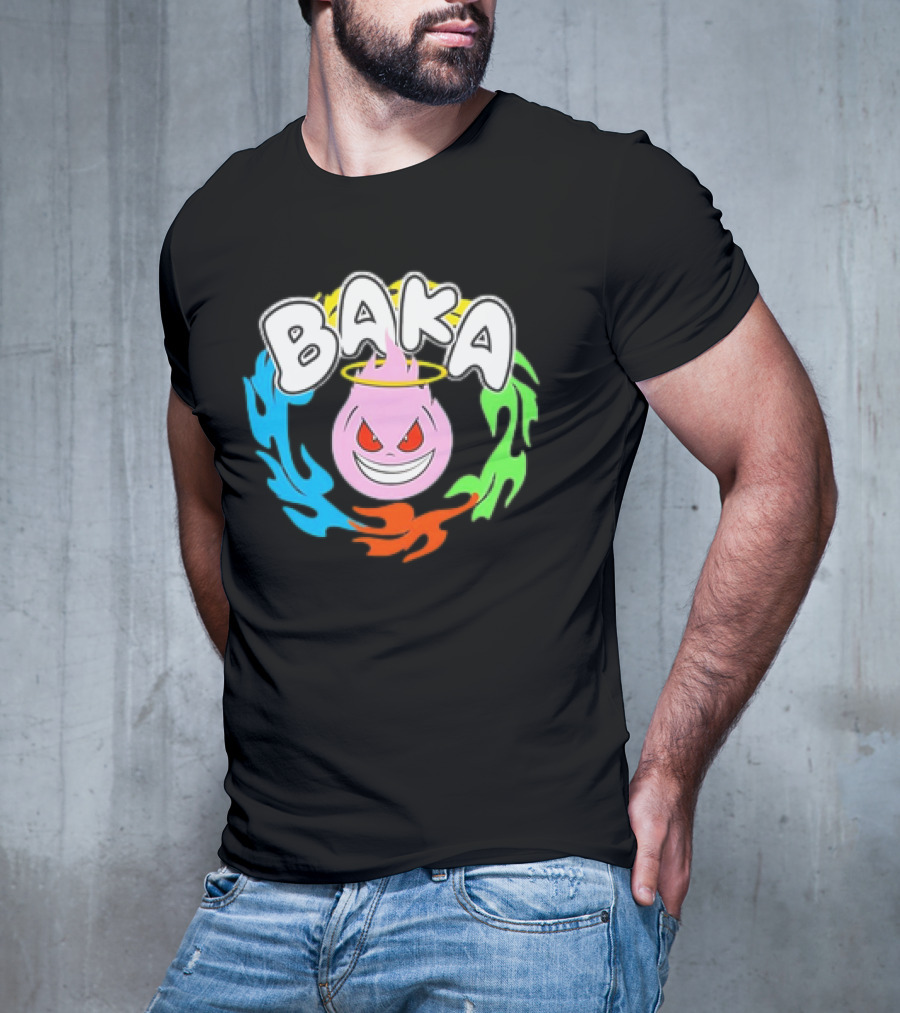 Baka Cartoon Flame With Mischievous Expression Surrounded By Colorful Fire Halo T-Shirt