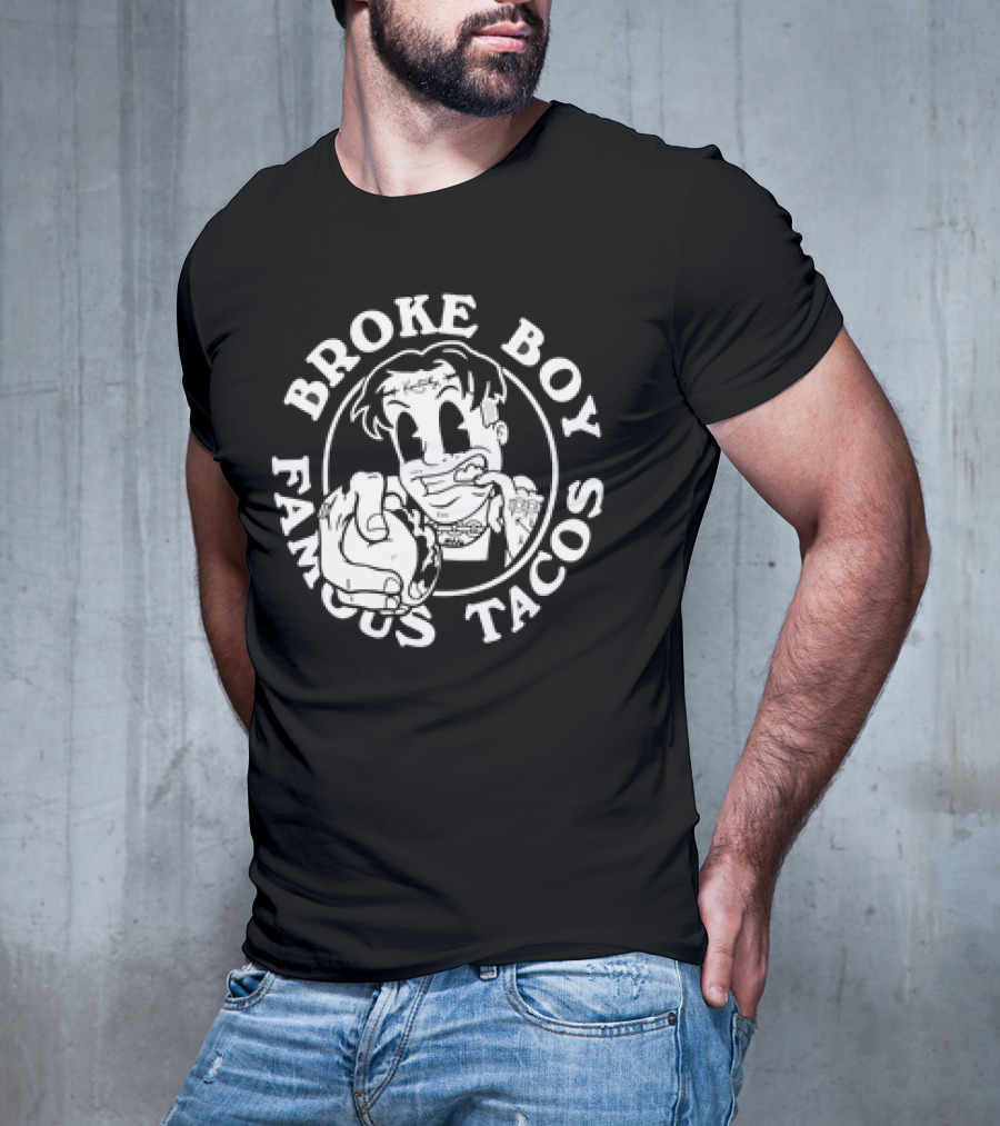 Broke Boy Famous Tacos Comic Character Hand Gesture T-Shirt