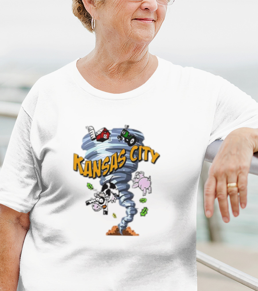 Kansas City Tornado Magnet Cartoon With Farm Animals And Tractor T-Shirt