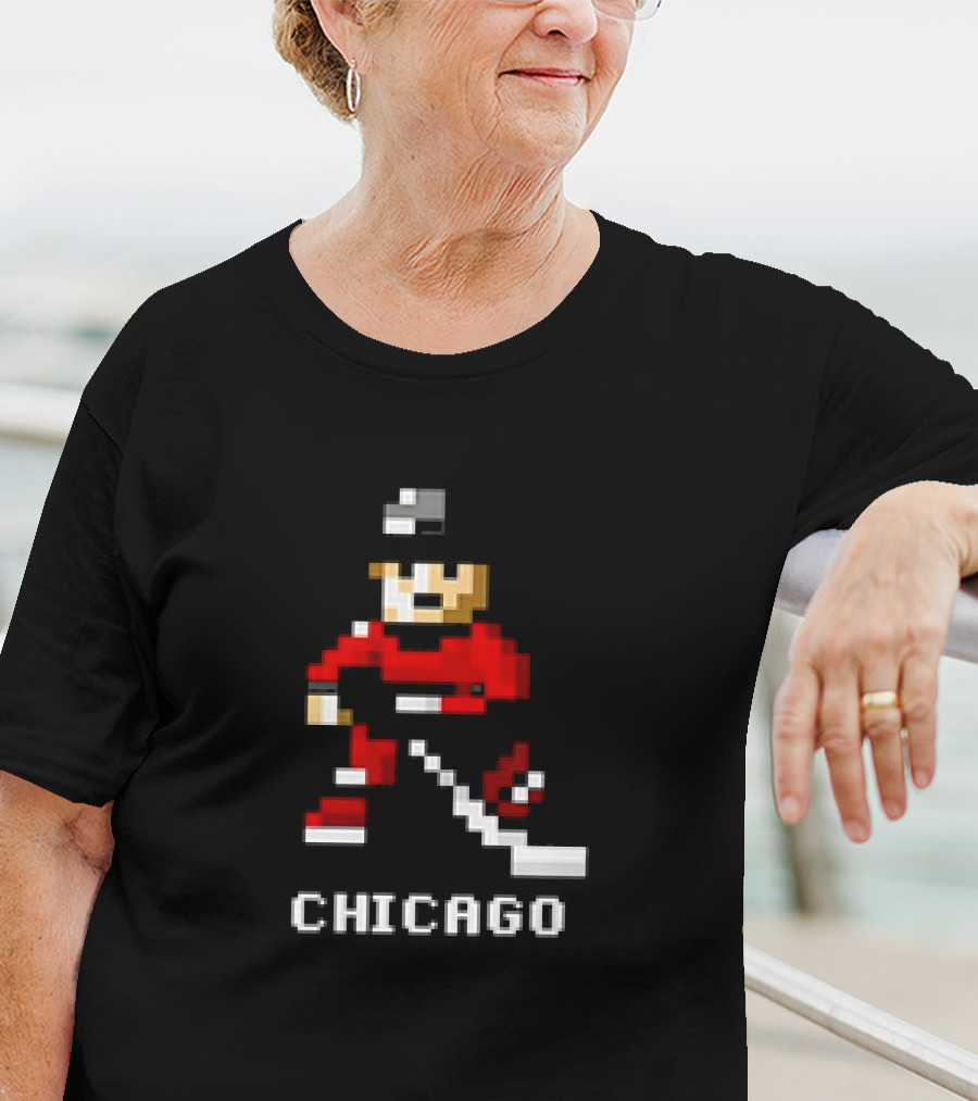 Chicago Retro 8-bit Hockey Player T-Shirt