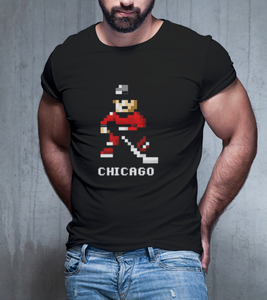 Chicago Retro 8-bit Hockey Player T-Shirt