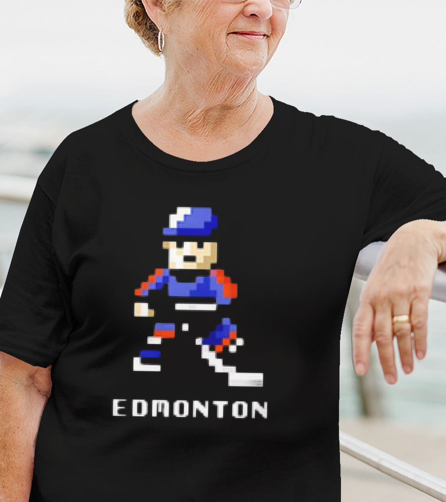 Edmonton Hockey 8-Bit Pixelated Player T-Shirt