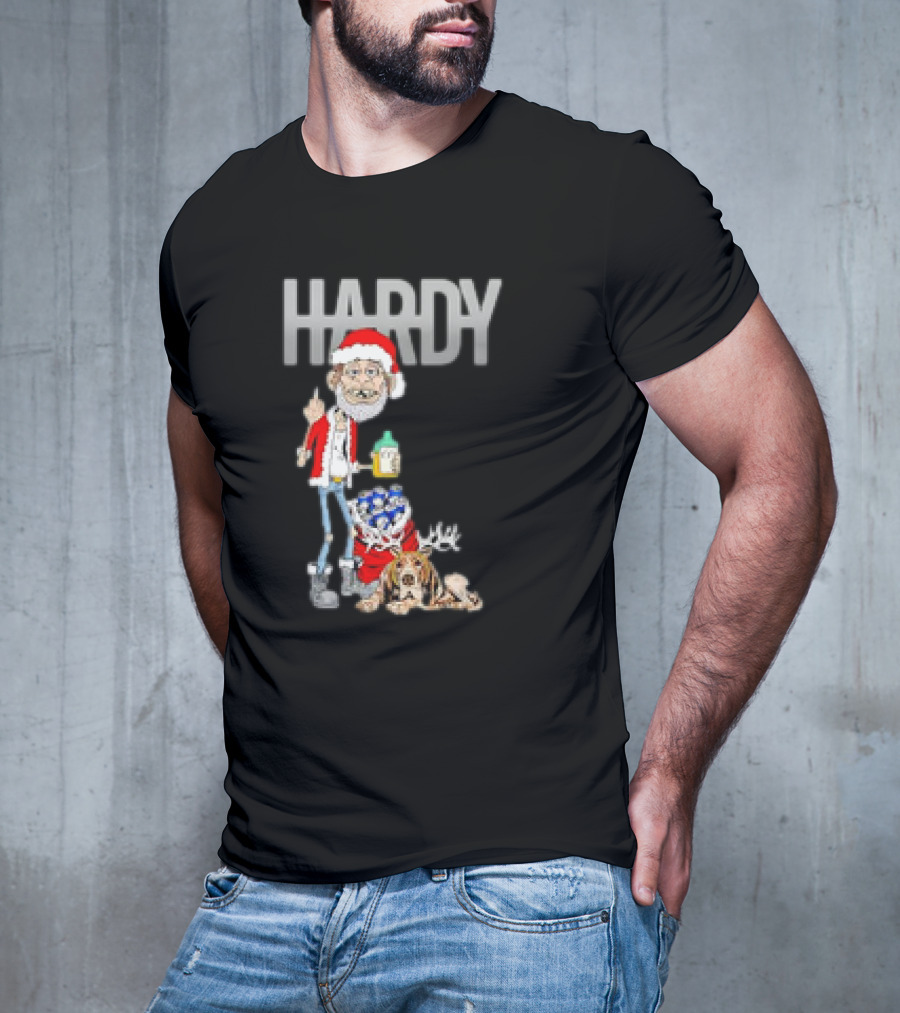Hardy Jim Bob Holiday Christmas Santa With Beer And Reindeer Dog T-Shirt