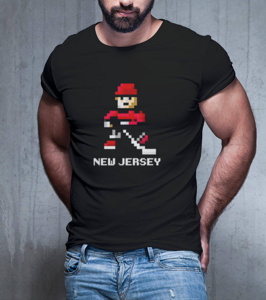 New Jersey Hockey Retro 8-Bit Pixel Art Player T-Shirt