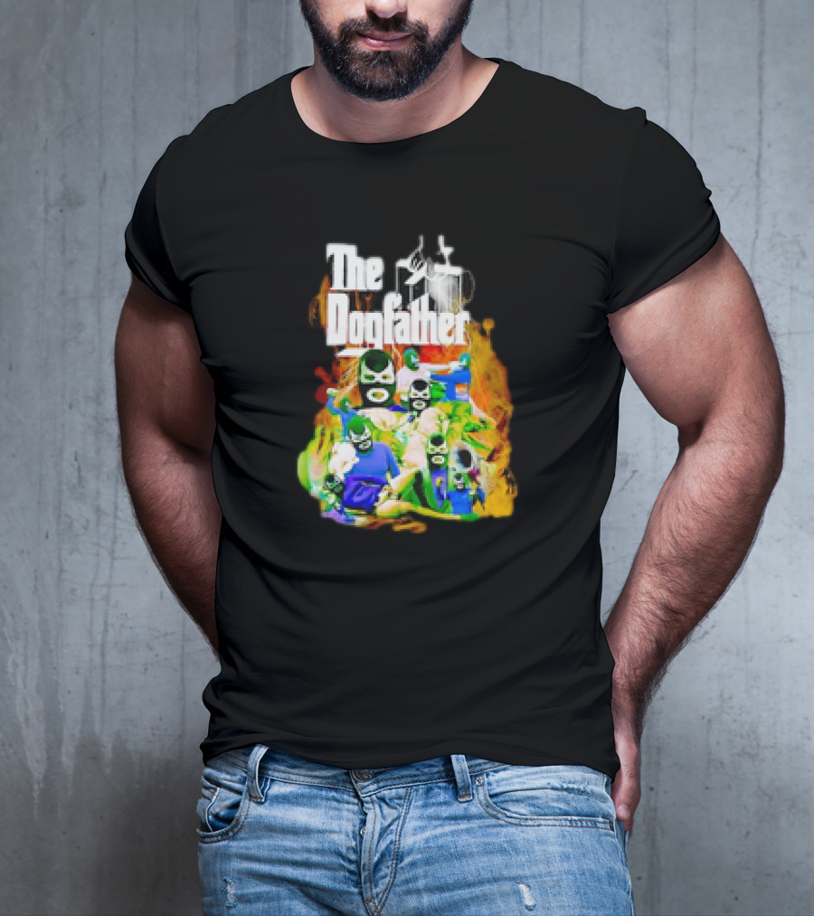 The Dogfather Powerfish Masked Characters In Colorful Scene T-Shirt