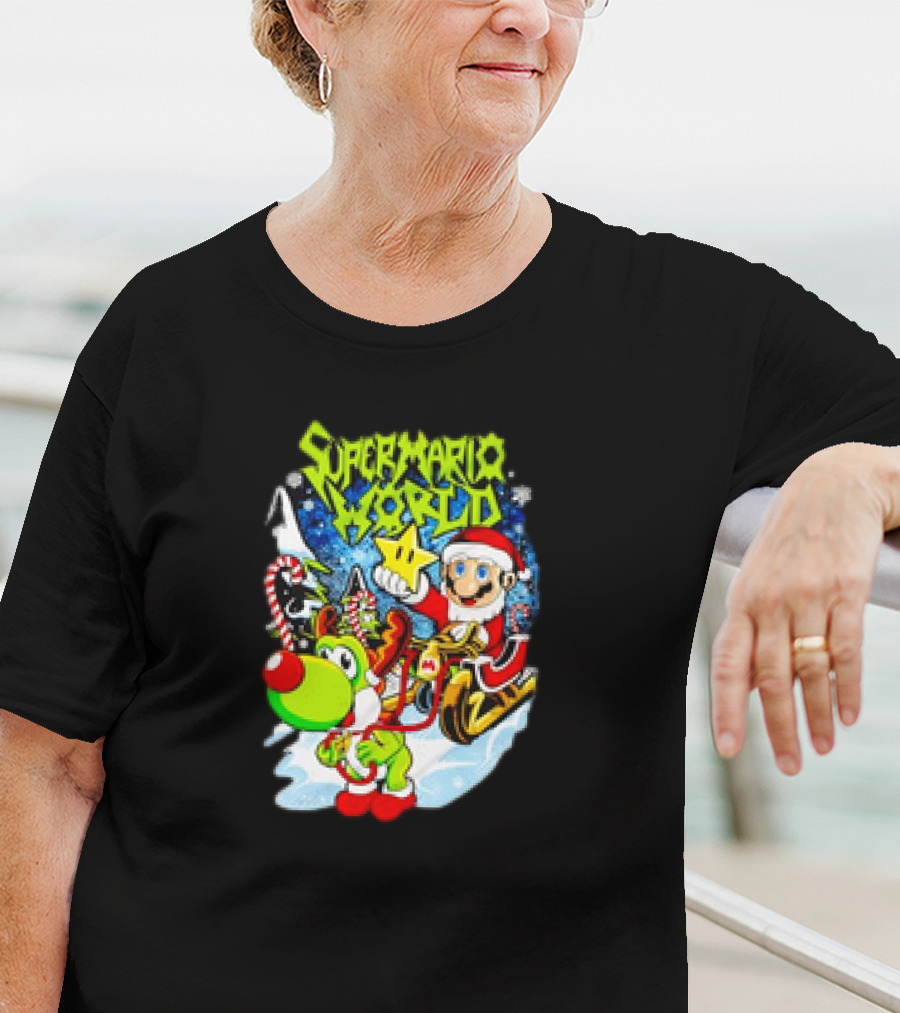 Super Mario World Santa Christmas Reindeer Sleigh Ride Scene T-Shirt