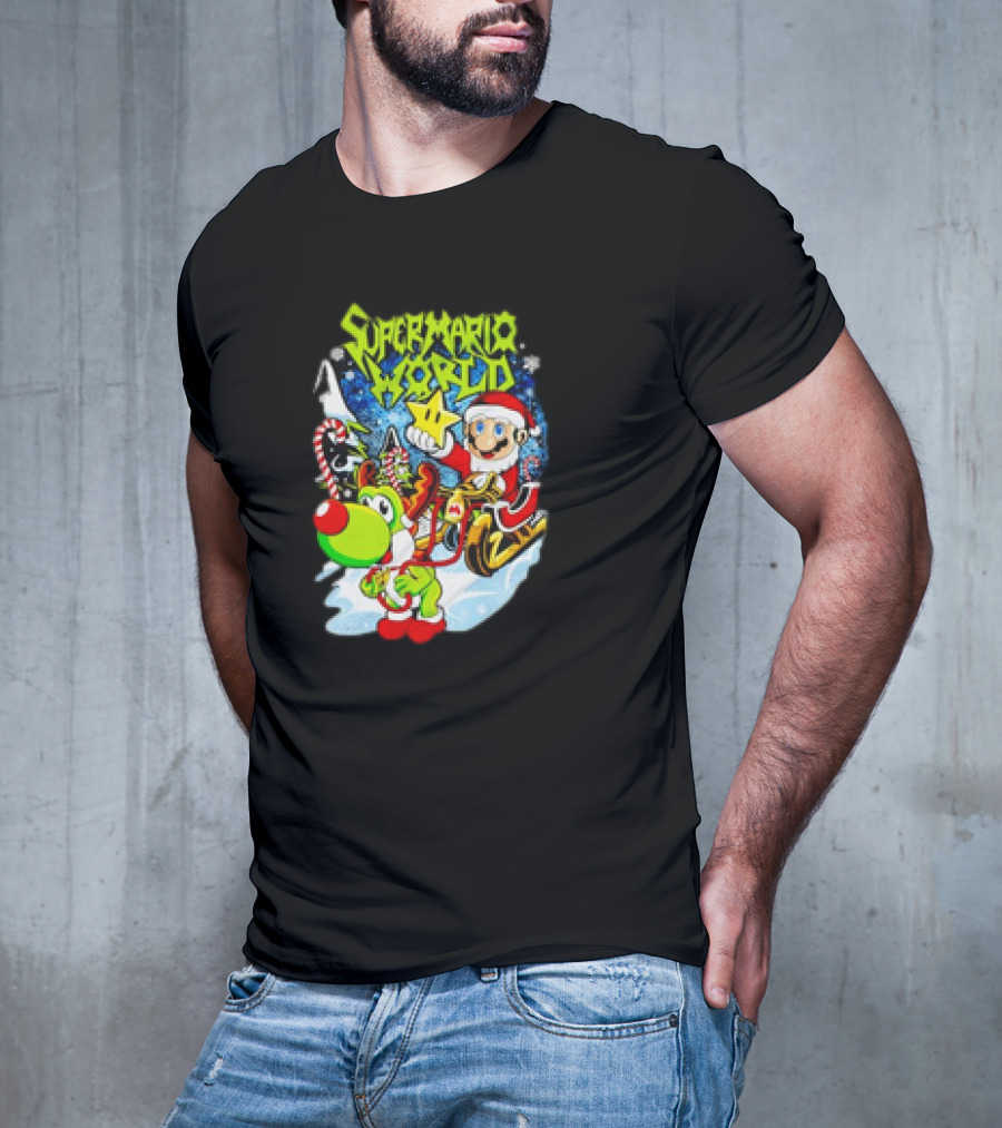 Super Mario World Santa Christmas Reindeer Sleigh Ride Scene T-Shirt