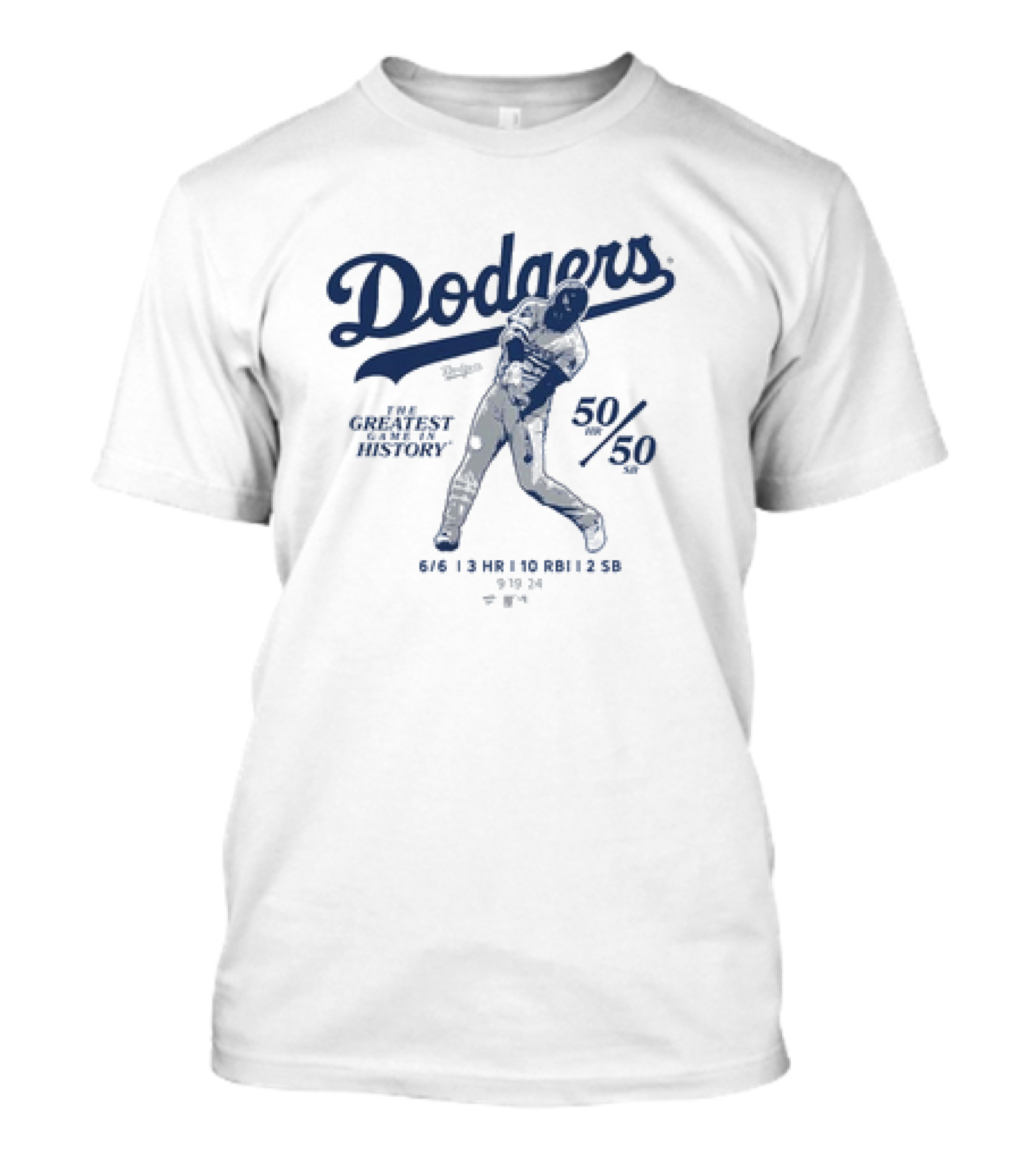 Dodgers The Greatest Game In History 50 HR 50 SB 6/6 3 HR 10 RBI 2 SB T-Shirt