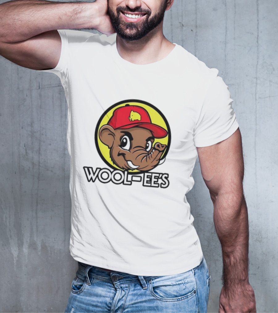 Wool-Ee’s Woolly Mammoth Cartoon Character In Red Cap With Yellow Background T-Shirt