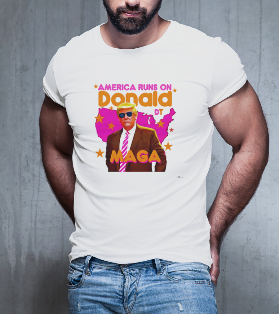 America Runs On Donald DT MAGA With Map And Stars T-Shirt